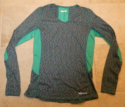 Marmot Mujer Verde/Gris/Crema Estampado Elastizado Manga Larga Camiseta Talla M Foto 1 de 3