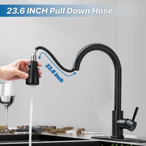 Black Kitchen Faucet Sink Mixer Faucet Pull Down Sprayer Single Handle 1 Hole - Picture 1 of 12