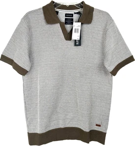 Camisa polo tejida Buffalo para hombre cuello abierto marrón combo rayas finas talla S nueva con etiquetas $69 - Imagen 1 de 3