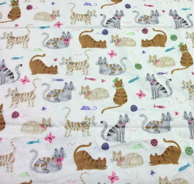 Cat Print JOANN White Cotton Super Snuggle Flannel Fabric Remnant #4 - Image 1 of 4