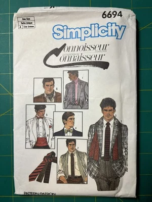 6694 Vintage Simplicity SEWING Pattern Mens 1980s Formal Accessories Tie UNCUT - Image 1 of 4