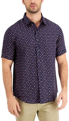 Camisa informal con botones de manga corta estampada azul marino de TASSO ELBA para hombre S Foto 1 de 3
