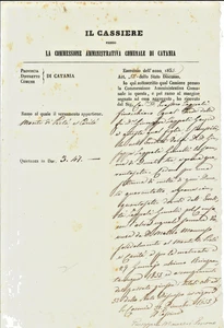 ANTICA RICEVUTA VERSAMENTO A FAVORE MONTE PIETA DI CATANIA- 1855 - Picture 1 of 2