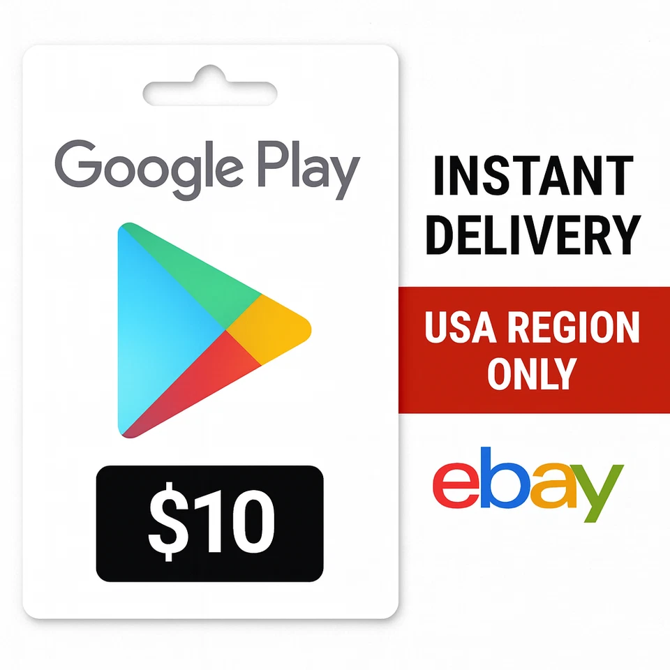 Google Play $10  Gift Card , Apps, Games and More, Instant Delivery usa account - Image 1 of 1