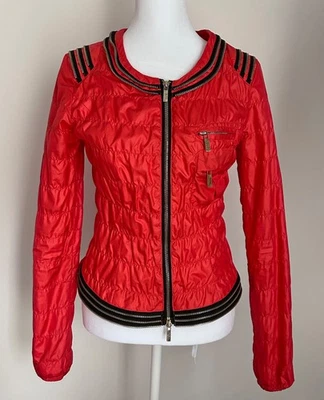 Elisabetta Franchi Celyn B Red Puffer Jacket w/ Black Silver Zipper Accents, S - Image 1 of 4