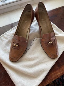 Vintage Gucci Schuhe gestapelte Absätze braun Leder Quasten AA 39 Größe 8 - Bild 1 von 8