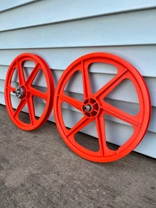 Orange  Skyway Old School 20 inch Tuff Wheels Mags Rims Bmx New 6 Spoke OGK Mag - Picture 1 of 13