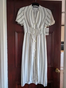 Stylish BNWT ivory & grey striped dress by Zara - Size XS - Picture 1 of 4