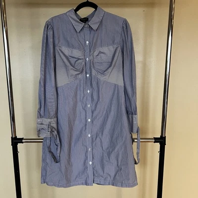 Vestido camisa ECI New York listrado azul manga longa botão para baixo 12 Preppy clássico - Imagem 1 de 4