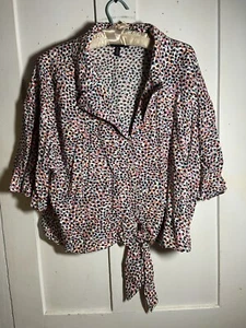 ELOQUII Elements Women's Plus Size 18 Multicolor Dot Prints Tie-Waist Shirt EUC - Imagen 1 de 10