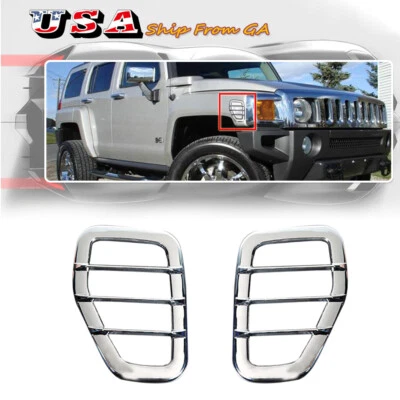 2x Cubiertas de luz de marcador lateral de guardabarros cromadas plateadas para 06-10 HUMMER H3 Foto 1 de 4