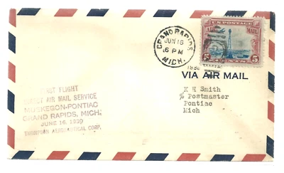 U.S. Air Mail First Flight Cover - Muskegon-Pontiac-Grand Rapids - June 16 1930 - Image 1 of 2