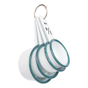4 Stück Grün Weiß Emaille Messbecher Set Küche Backen Mehl Kochlöffel - Bild 1 von 7