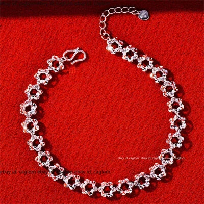 Pure Platinum 950 Chain Women Hollow Carved Flower Link Bracelet 7.46g/6.4inch - Image 1 of 4