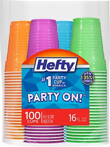 Party on Multicolor Disposable Party Cups, Disposable Plastic Cups in Orange, Pu - Picture 1 of 12