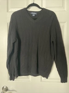 Vtg M Brooks Brothers Sweater Mens BLK Cable Knit V-Neck Merino Wool Cashmere - Picture 1 of 6