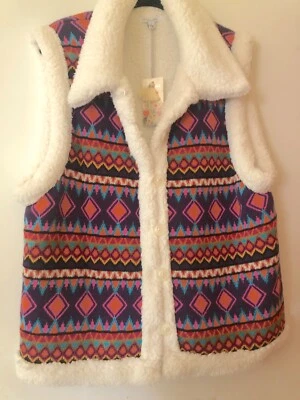 💕Johnny Was YUYA  Boho Sweater/ Sherpa Reversible Button Front Vest Size L -NWT - Image 1 of 4