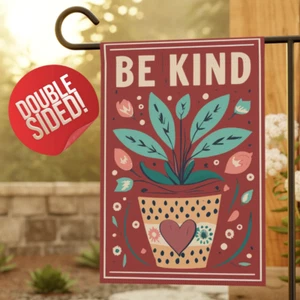 Be Kind Welcome Garden Flag, Floral Plant Pot House Banner Cute Heart Yard Decor - Picture 1 of 13