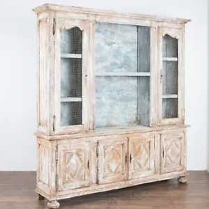 French Country White Painted Vitrine Display Cabinet Bookcase, circa 1940 - Picture 1 of 9