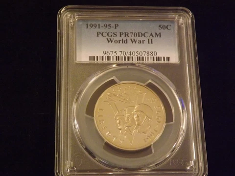 1991-1995- P  50 C            World War  II        PCGS PR 70 DCAM Cover