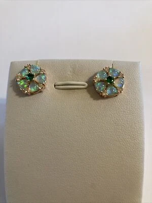 Aretes colgantes de trébol esmeralda ópalo de fuego verde RGP Foto 1 de 4
