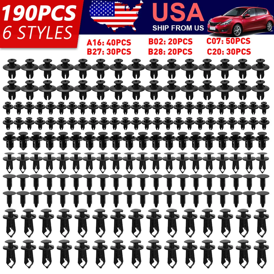 Universal 190x Sujetador de carrocería de coche Clips de ajuste de plástico Retenedor Remache Pin Parachoques EE. UU. Foto 1 de 4