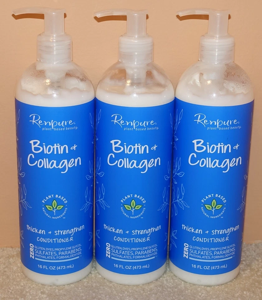 3 Renpure Biotin + Collagen Thicken & Strengthen Hair Conditioner 16 OZ Each - Image 1 of 1