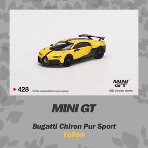 MINI GT 1:64 Bugatti Chiron Pur Sport Yellow LHD Model Car in box - Picture 1 of 4