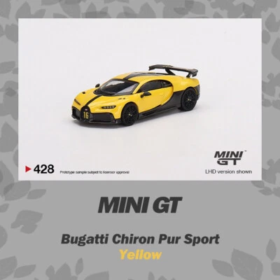 MINI GT 1:64 Bugatti Chiron Pur Sport Yellow LHD Model Car in box - Image 1 of 4