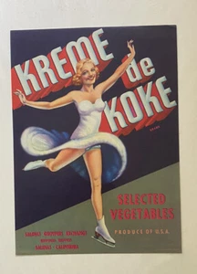 Kreme de Koke Vintage Dosenetiketten ORIGINAL ETIKETT 20er Jahre Salinas ca 9,5 x 7,5 - Bild 1 von 1