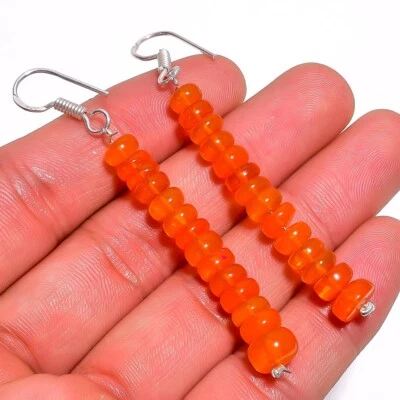 Pendientes de cuentas lisas rondelle de piedras preciosas de ópalo etíope naranja de 26,1 quilates 2,6" A2268 Foto 1 de 3