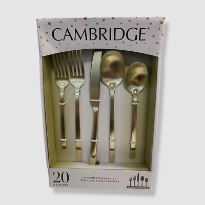 Juego de cubiertos de 20 piezas de satén champán baliza dorada Cambridge de $169 Foto 1 de 4