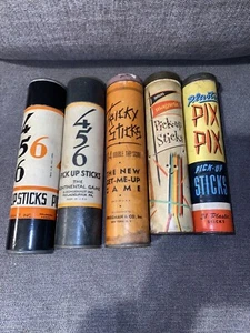 5- Cans Of Vintage 1930s Pick Up Sticks & Tricky Sticks - Picture 1 of 9