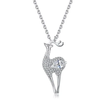 2Ct White Diamond Round Cut Lab Creator Wedding Pendant 14K White Gold Plated - Image 1 of 4