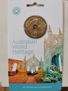 2023 World Heritage $5 Coloured Coin On Card Uncirculated RAM - Picture 1 of 3