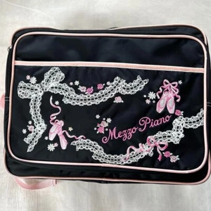 Mezzo Piano Black School Bag With embroidery and ribbon No box - Picture 1 of 6