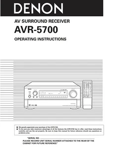 Denon AVR-5700 AV Receiver Owners Manual - Foto 1 di 1
