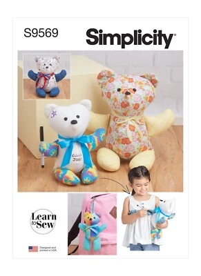 SIMPLICITY 9569 PLUSH STUFFED MEMORY BEARS Sewing Pattern LEARN TO SEW - Image 1 of 4