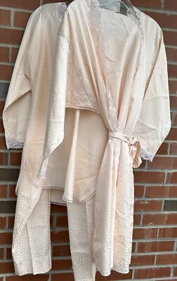 Miss Elaine Vintage 3 Piece Lingerie Set Robe And Pajama Set Pink Cheetah USA - Image 1 of 4