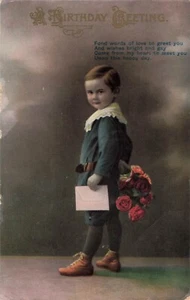 Postcards 2 (two) Birthday Surprise Little boy holding Roses Vintage - Picture 1 of 4