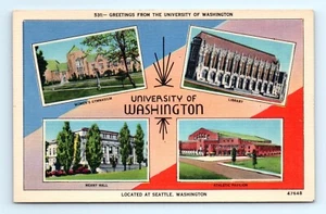 1940s WA Postcard Greetings From University Of Washington Seattle Library Gym - Picture 1 of 2