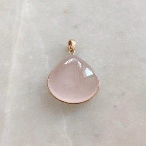 Natural Rose Quartz Pendant, Gold Plated Bezel Pendant, Silver Valentine Gift - Picture 1 of 7
