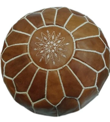 Moroccan Pouf Footstool Hassock Ottoman Poof Handmade Leather Genuine Brown - Image 1 of 4