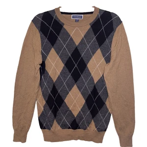 Club Room Merino Wool Mens Argyle Pullover Crewneck Sweater Brown Black Small - Picture 1 of 12