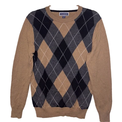 Club Room Merino Wool Mens Argyle Pullover Crewneck Sweater Brown Black Small - Image 1 of 4