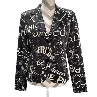 Chaqueta Blazer Rinascimento Italia Satén Estampado Paz Negro Blanco Mujer M Foto 1 de 4