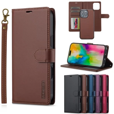 Removable Magnetic Leather Wallet Case Cover For iPhone 16 Pro Max 15 Plus 14 13 - Image 1 of 4