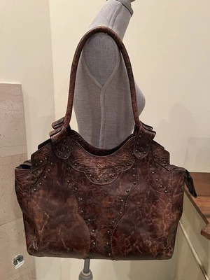 Bolso de Hombro Vintage Frye Marrón Cuero Genuino Tachonado ¡Excelente! Foto 1 de 4