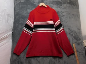 South Pole Sweater Mens Large Red Black White Stripe Mock Neck Pullover Knit - Picture 1 of 13