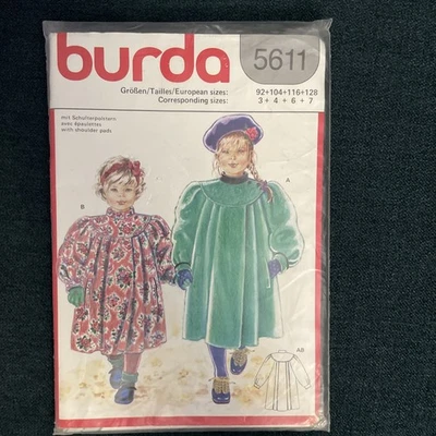 Vintage BURDA Pattern  Girls Yoked Pleated Coat Dress Size 3-7 NEW - Image 1 of 4